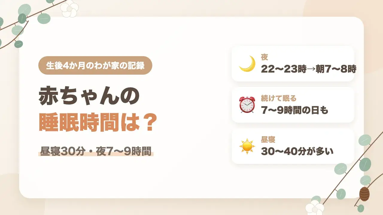 生後4か月の赤ちゃんの睡眠時間｜夜は7〜9時間眠る日も、昼寝は30〜40分が多いわが家の記録