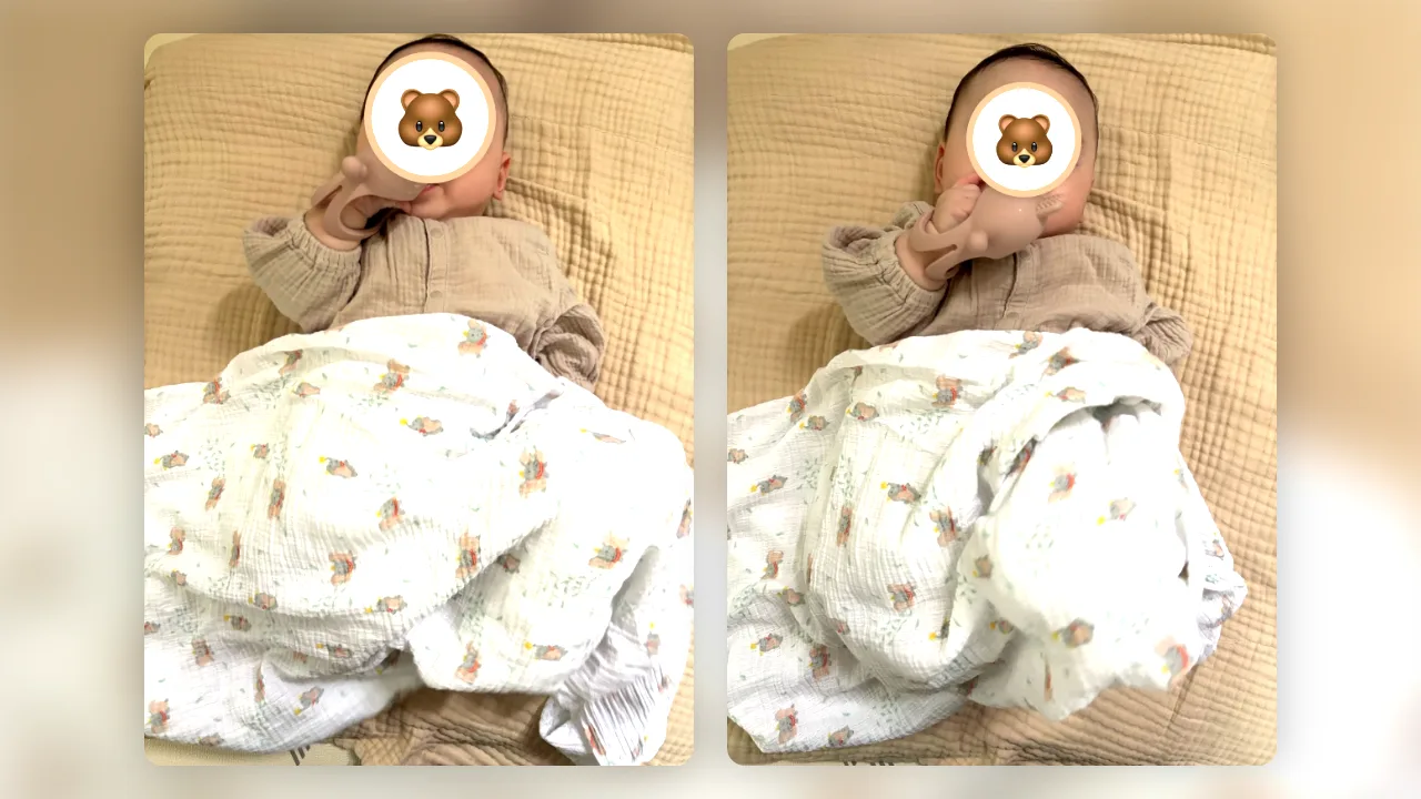 生後4か月の息子がかみかみウサを握ってしゃぶっている様子